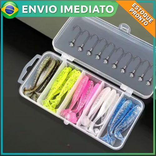 Kit Jig Head + Shad 6,5cm Isca Artificial Peixinho Soft Pesca de praia, barranco e embarcado