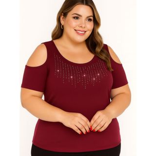 Blusa Plus Size Ombro Aberto Com Strass Frontal Trabalho Diário Casual Básico em Oferta na Shopee