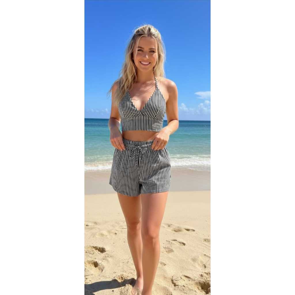 *SUPER QUEIMA DE ESTOQUE * \ PROMOÇÃO Conjunto Duna Listrado , Short e Croopt.