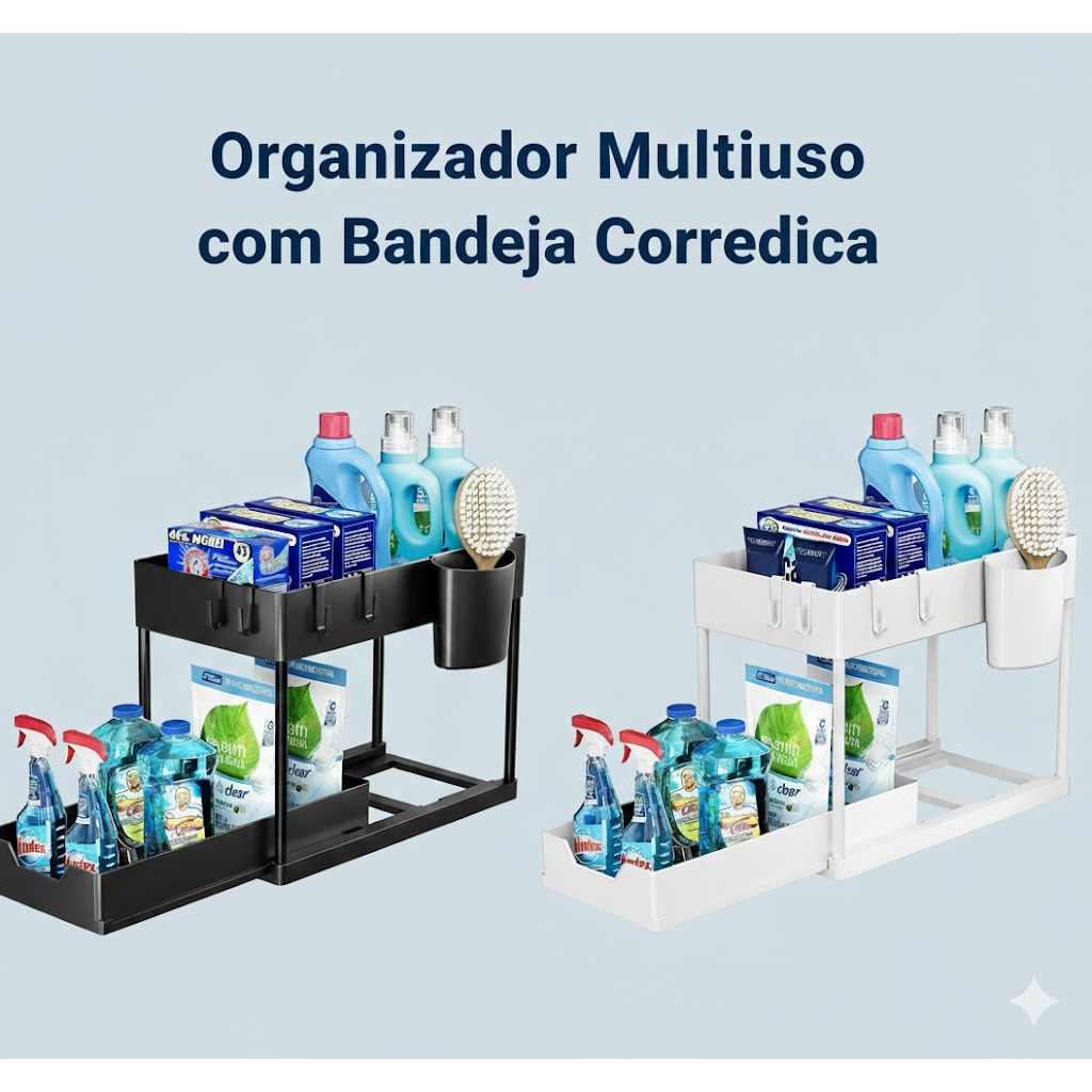 Organizador Multiuso 2 níveis com Bandeja Corrediça para banheiro e cozinha
