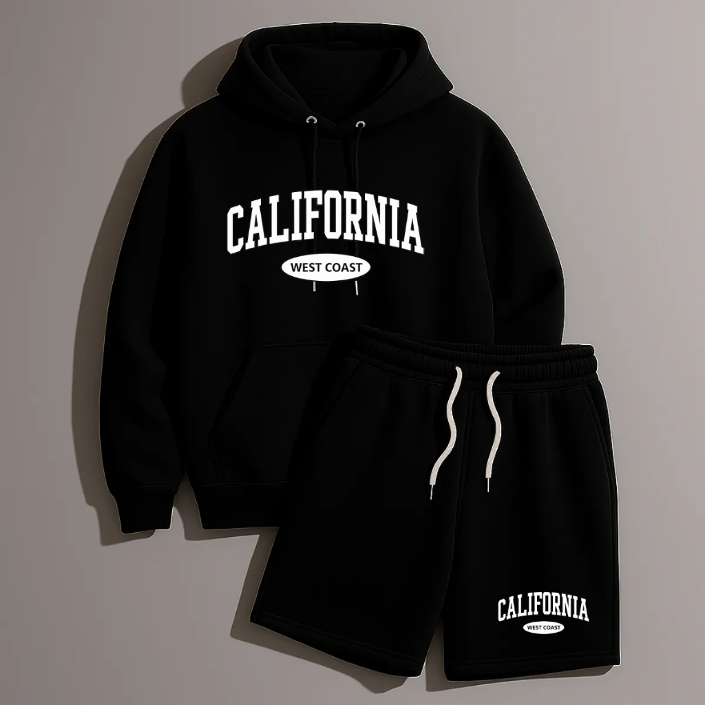 Kit Blusa de Frio e Short Tactel Masculino California Tendencia Estiloso California Confortavel