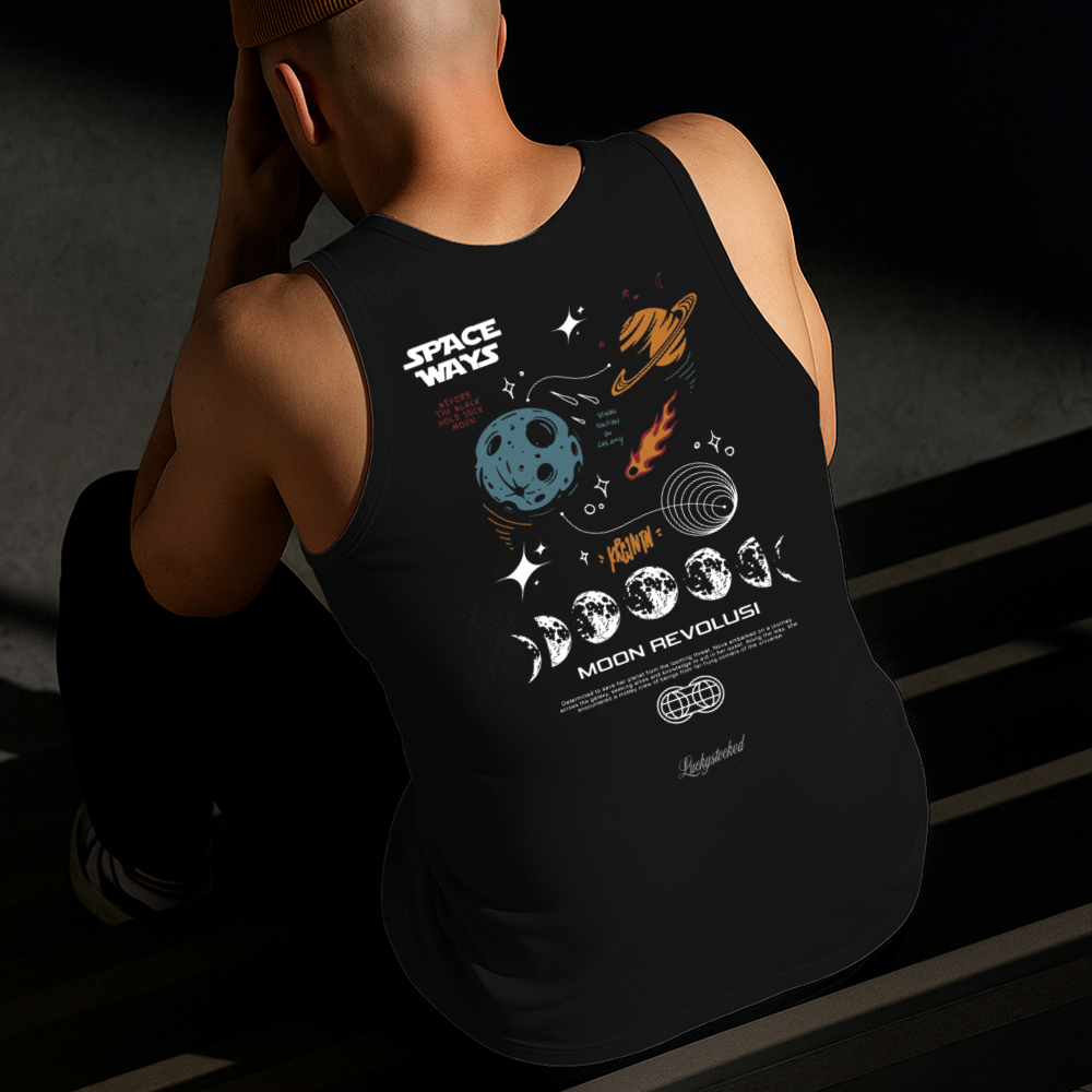 Camiseta Regata Masculina Estampada Espaço Sideral 100% Algodão Estilo Conforto Diário Tamanho P GG