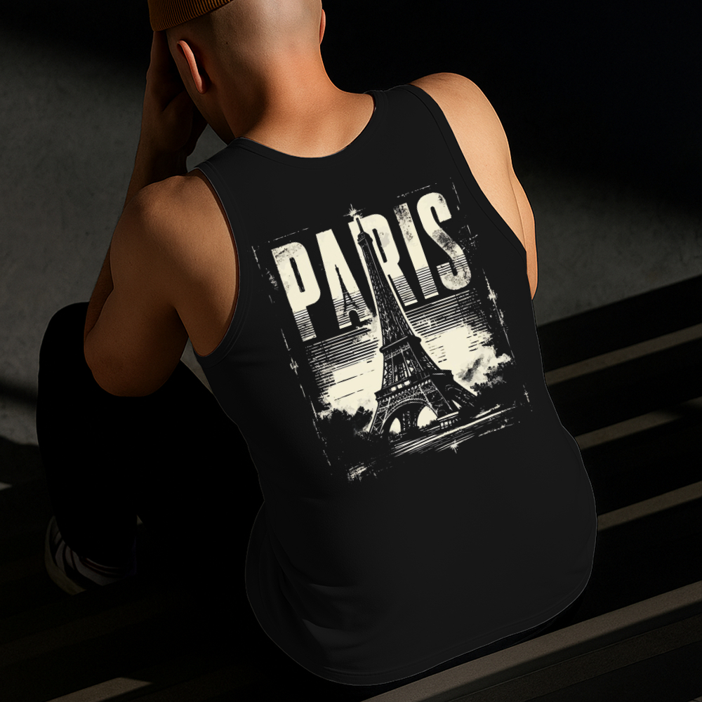 Camiseta Regata Masculina Estampada Paris 100% Algodão Estilo Conforto Diário Do Tamanho P ao GG