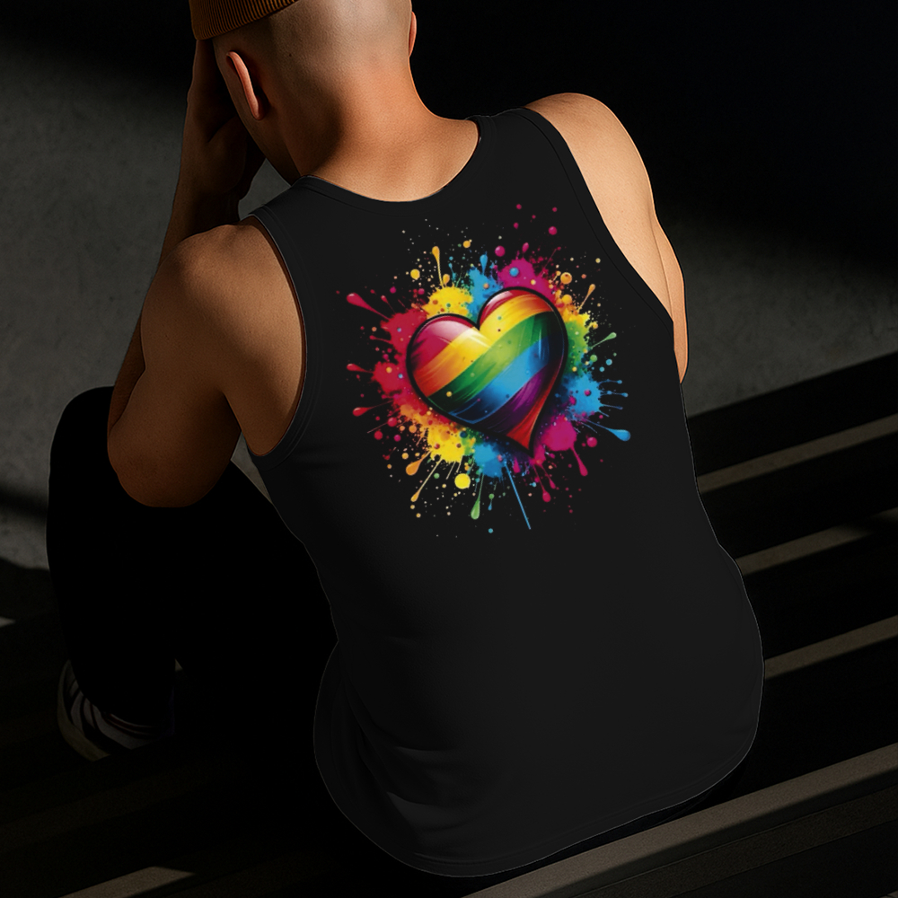 Camiseta Regata Masculina Estampada Coração Colorido Algodão Estilo Conforto Diário Do Tamanho P GG