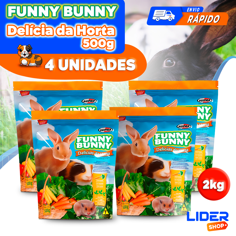 Kit 4 Ração Funny Bunny Delícias da Horta 500g – Ração Premium para Coelhos e Roedores