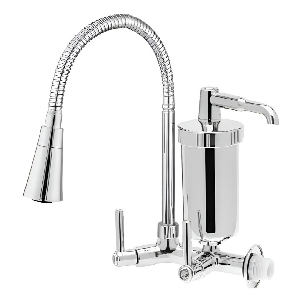 TORNEIRA GOURMET COM FILTRO PAREDE BICA FLEXÍVEL 2 JATOS CROMADO 1/4 VOLTA COM REFIL