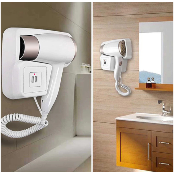 Secador De Cabelo Suporte Parede 2200W Hotel Pousada Com USB Carrega Celular VICCOLI 110V em Oferta na Shopee