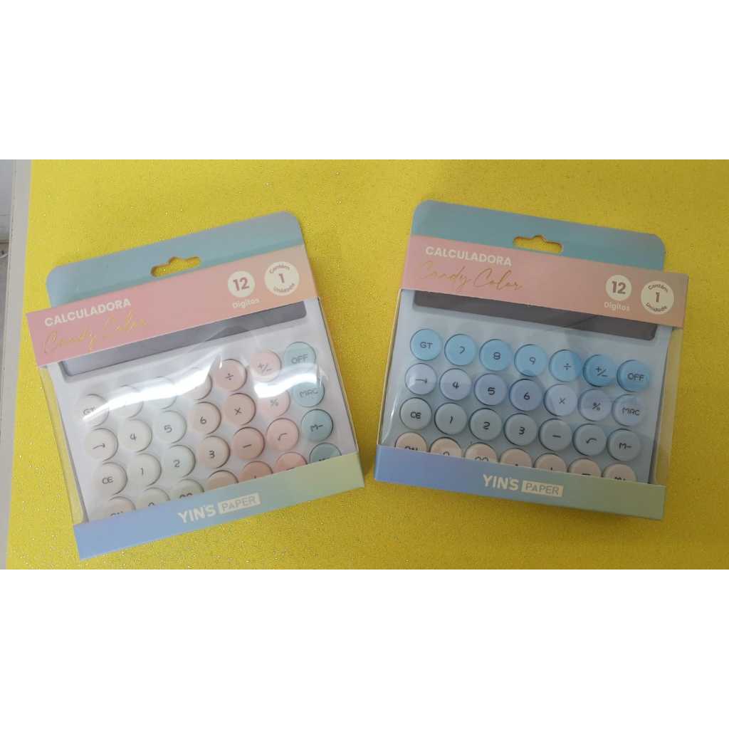 Calculadora de Mesa 12 Dígitos Candy Color YIN'S PAPER Pilha AAA Azul/Branco