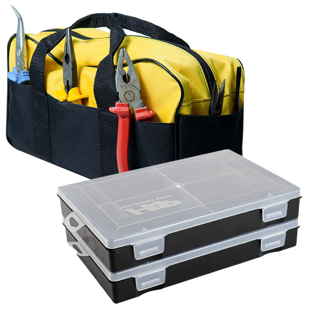 Kit Bolsa Ferramentas 02 Organizadores de Plástico Guardar Equipamentos Pregos Parafusos