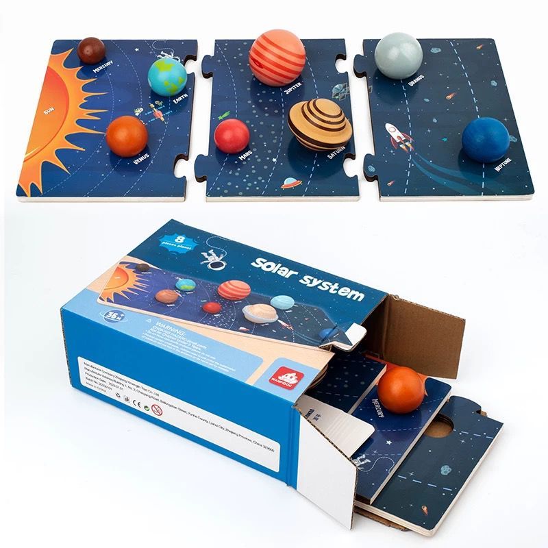 Quebra-Cabeça Educativo Sistema Solar em Madeira com Planetas 3D em Oferta na Shopee