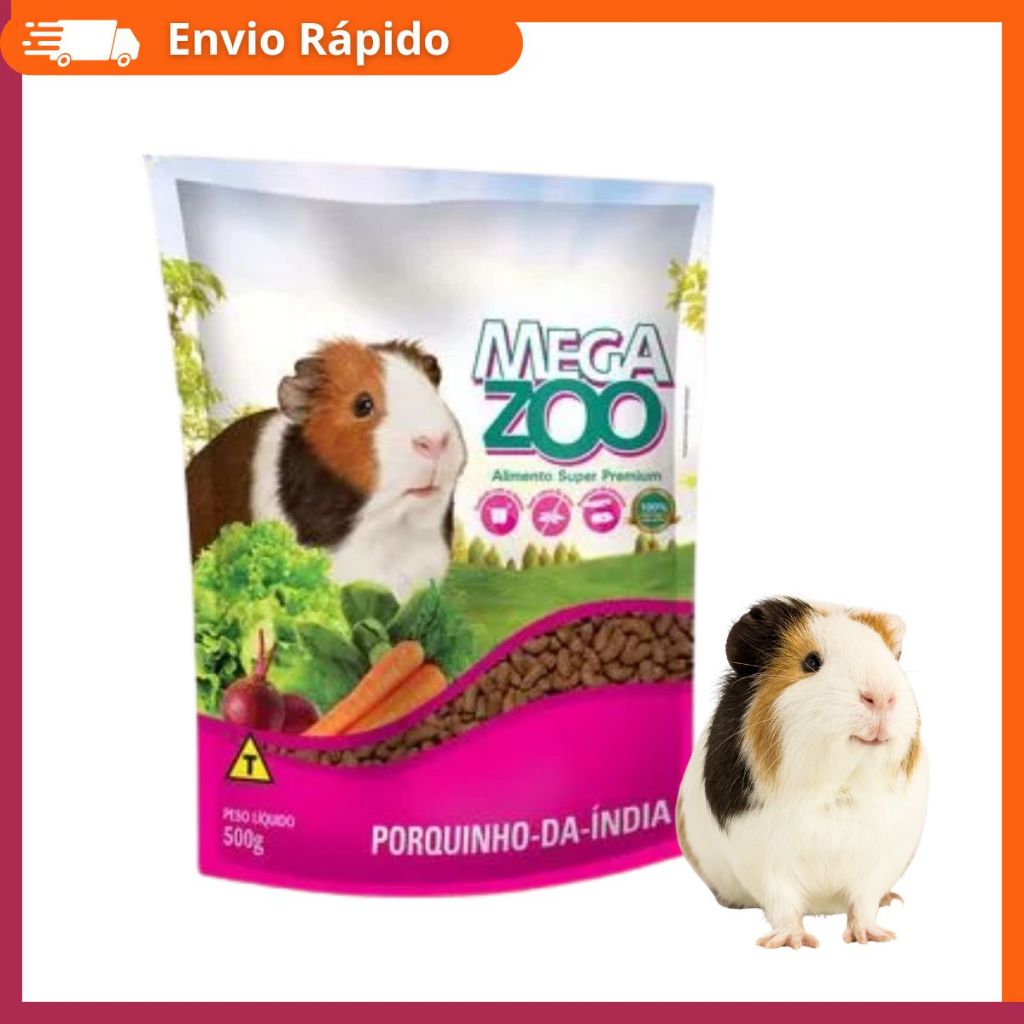 Ração Super Premium Megazoo Porquinho da Índia 500g Vitamina C Ômega 3 MOS