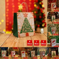 10~40 SACOLAS DE PAPEL KRAFT NATAL P/M/G P/ PANETONE E PRESENTE NATAL (LC) NATAL 2025 (CHOCO)