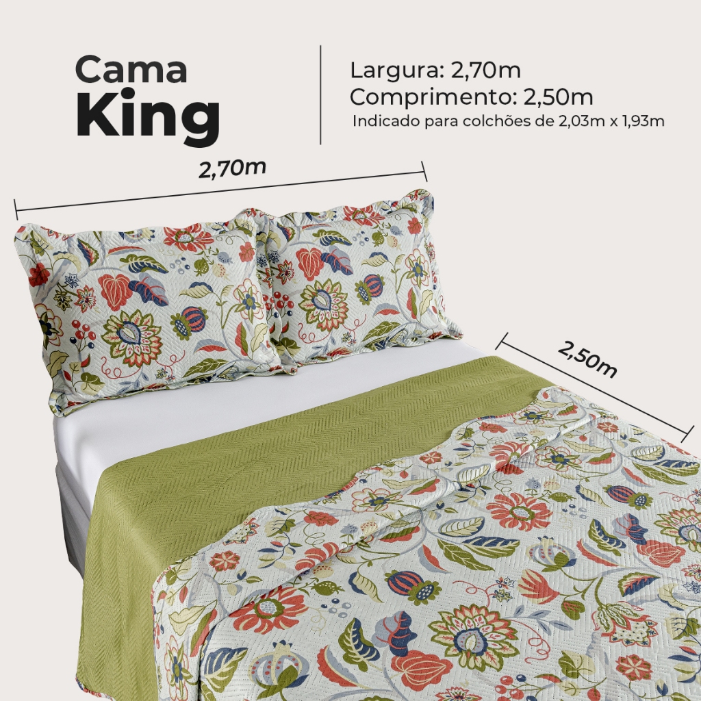 Detalhes do Kit Cobre Leito Colcha King Bouti 3 Peças Dupla Face Estampada Porta Travesseiro Aba Americana