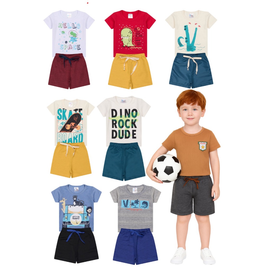 KIT Conjunto Verão Juvenil Masculino – Camisetas e Bermudas Sortidas 10 a 16