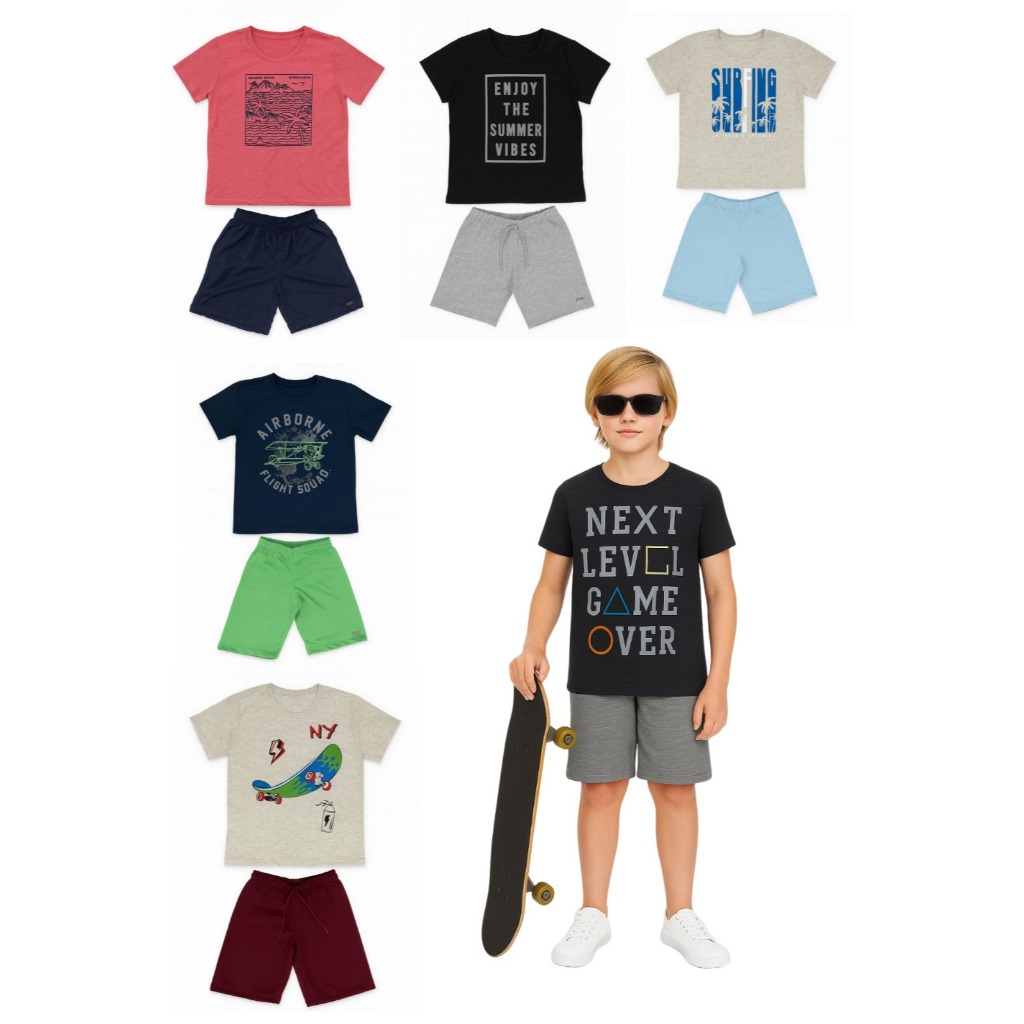 Kit Conjunto Verão Juvenil Masculino – Camisetas e Bermudas Sortidas 10 a 16