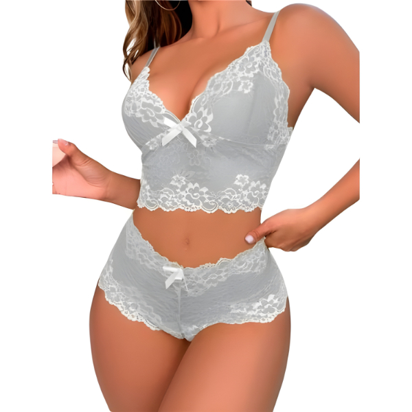 Conjunto Espera Marido Apressadinho Renda Lingerie Cropped Sutiã Sem Bojo Short Calcinha