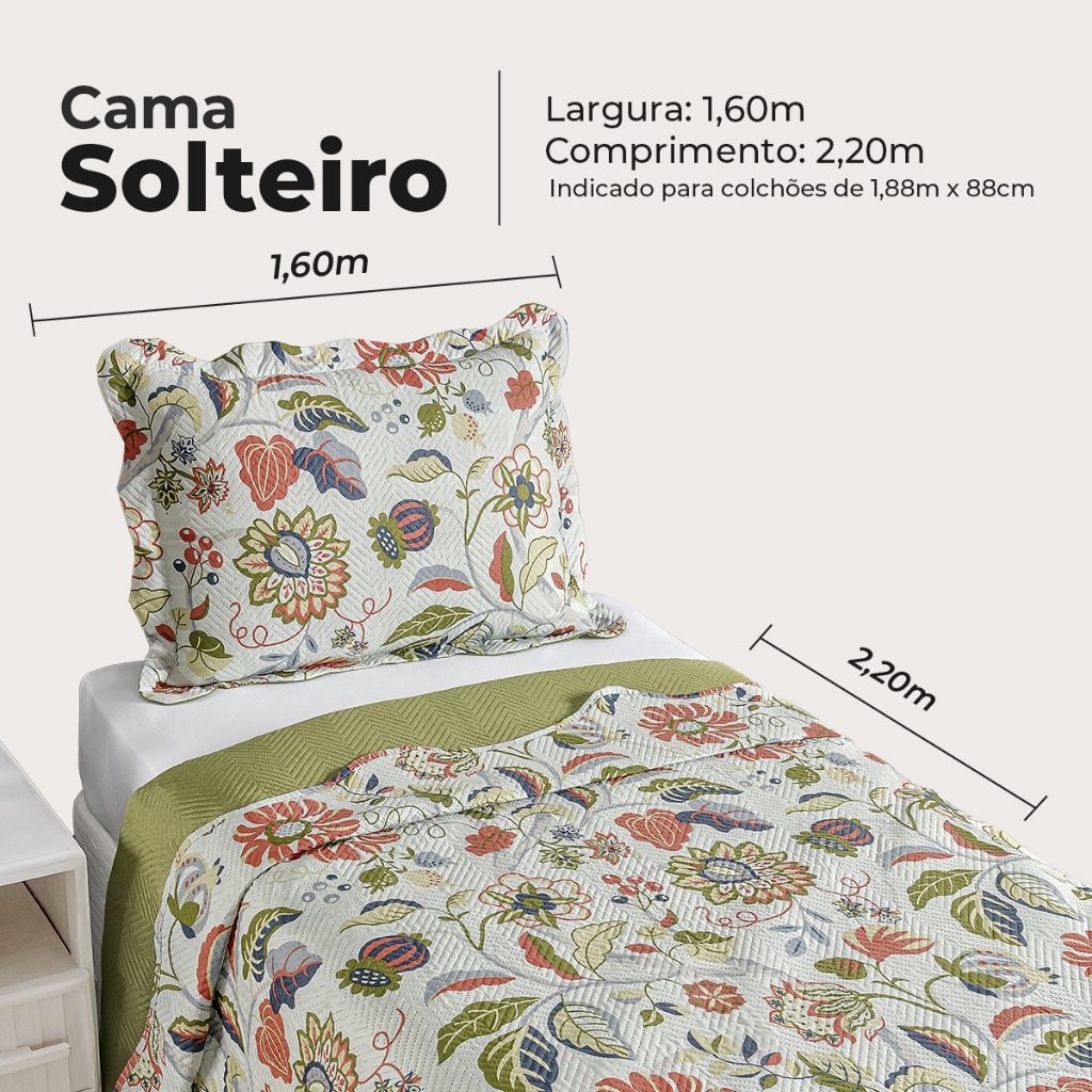 Detalhes do Kit Cobre Leito Colcha Solteiro Bouti 2 Peças Dupla Face Estampada Porta Travesseiro Aba Americana