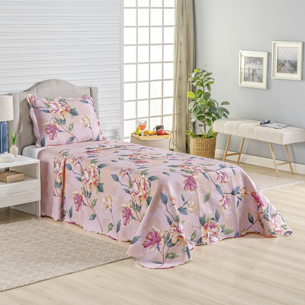 Kit Cobre Leito Colcha Solteiro Bouti 2 Peças Dupla Face Estampada Porta Travesseiro Aba Americana em Oferta na Shopee