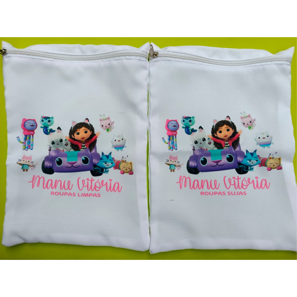 kit 2 Saquinhos organizador roupa limpa e roupa suja personalizado nome e temas variados