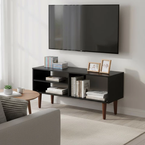 Rack Para TV 43 Polegadas Pé Palito 90cm Preto Aparador Sala Estar Vintage Nicho Hack Horizontal MDP