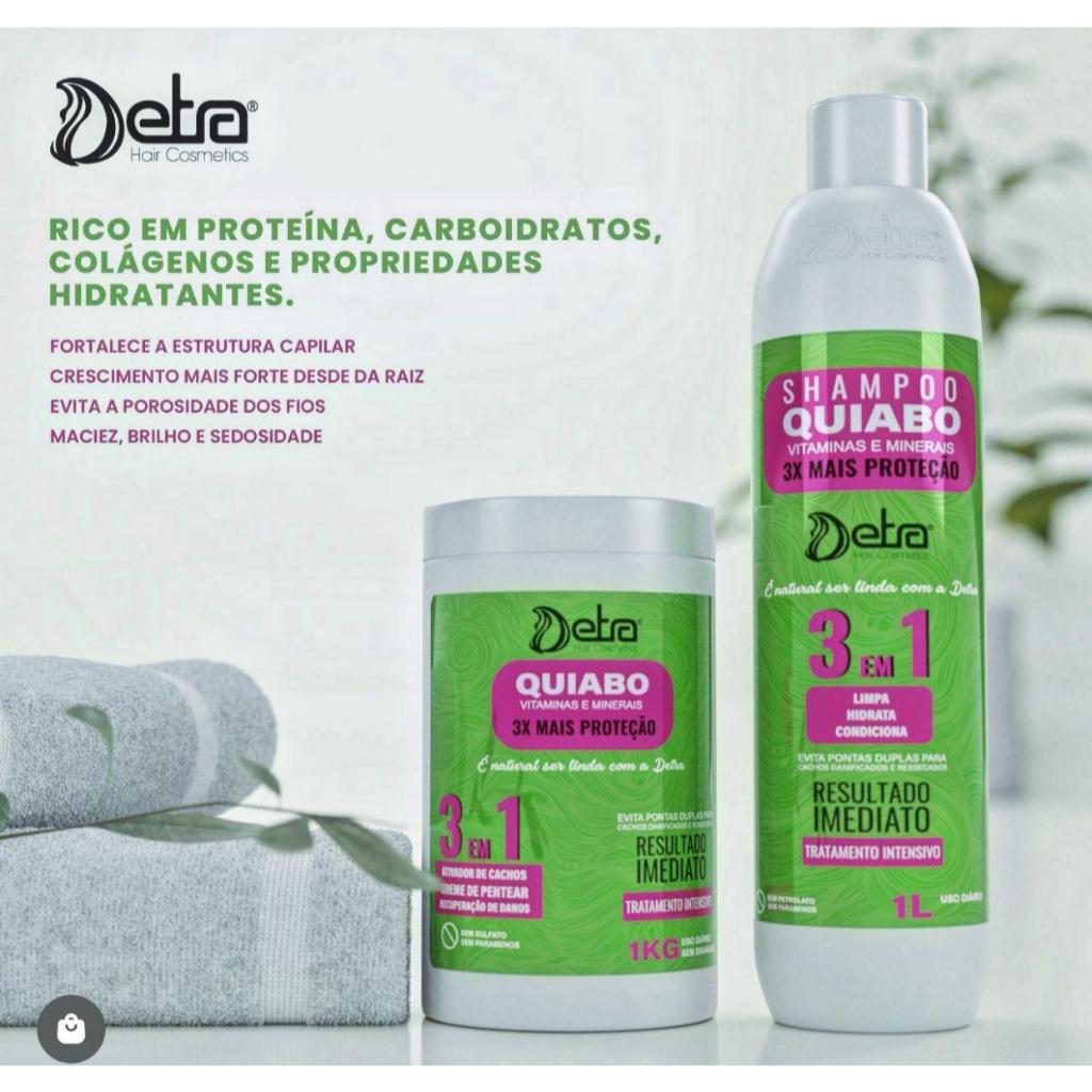 Creme De Pentear Ativador de cachos e Reparaçao de Danos Quiabo 3x1 Detra 1L