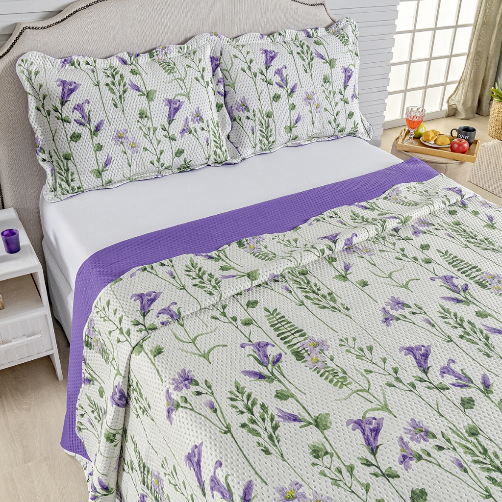 Kit Cobre Leito Colcha King Bouti 3 Peças Dupla Face Estampada Porta Travesseiro Aba Americana em Oferta na Shopee