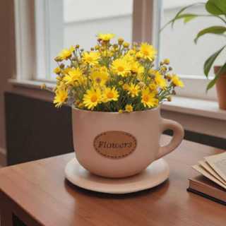 Xicara com Pires Vaso Elegance cor Cappuccino - Ceramica Flowers em Oferta na Shopee
