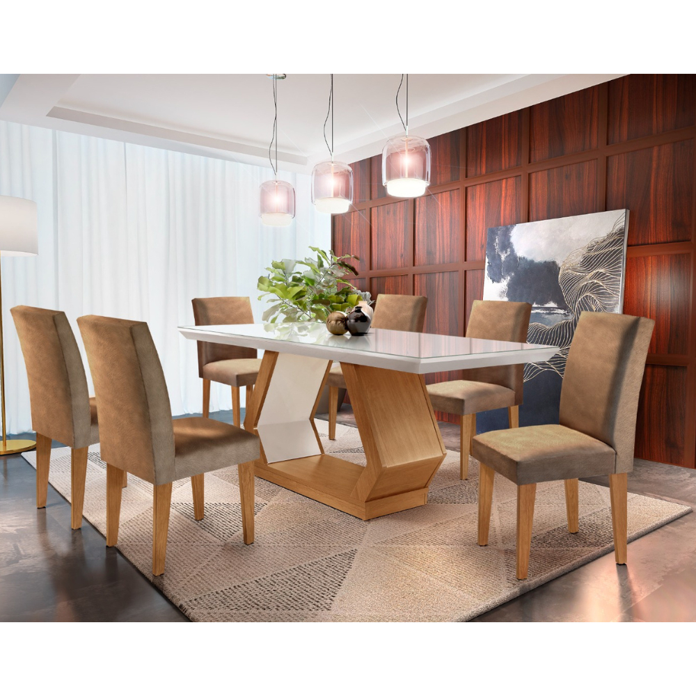 Conjunto Sala de Jantar Lara 6 Cadeiras Grécia Rufato em Oferta na Shopee