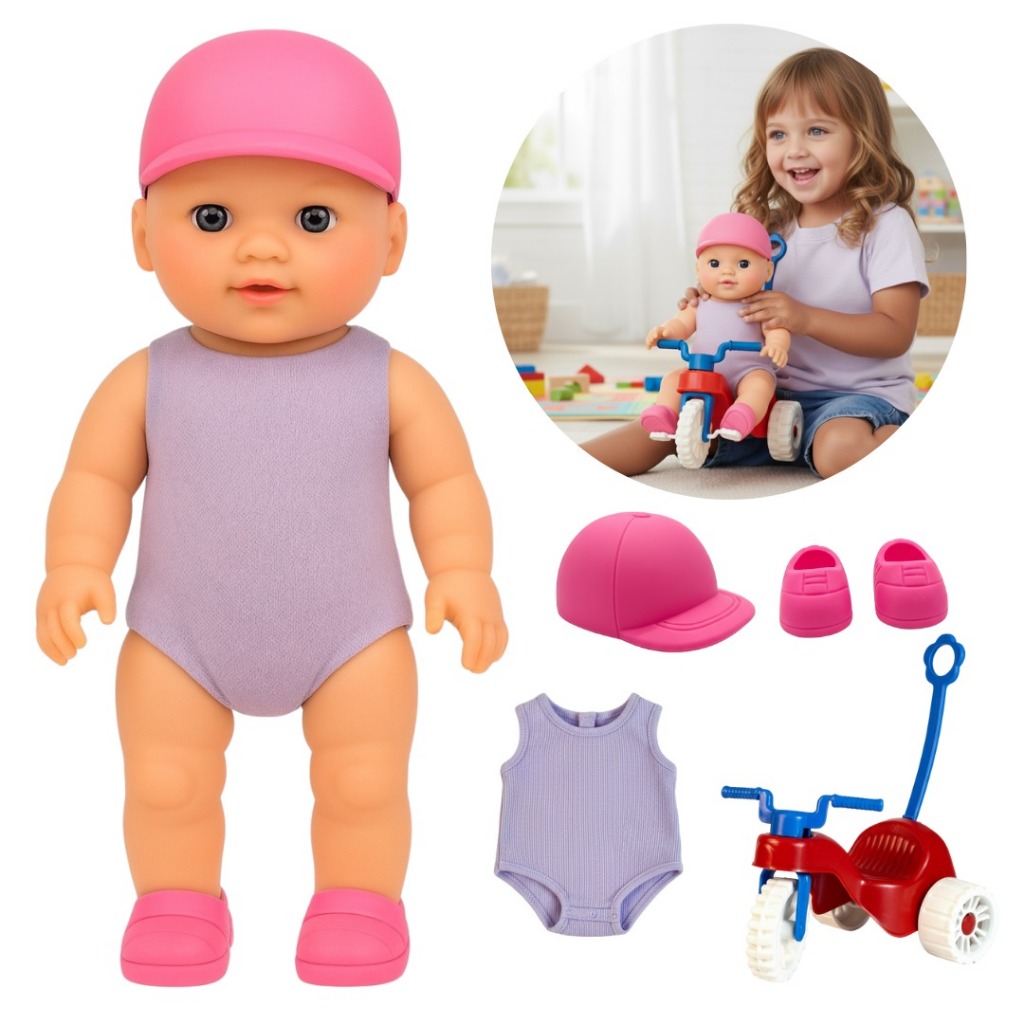 Boneca com Motoca e Acessórios Infantil Pequena Reborn com Triciclo em Oferta na Shopee