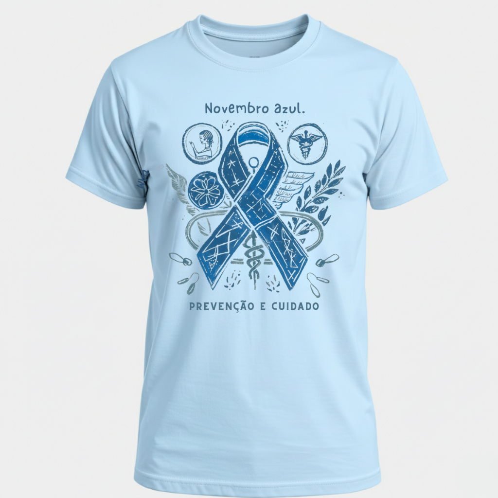 Camisa Azul Claro Novembro Azul - Vista Essa Causa - Estampa de Laço - Alta Qualidade