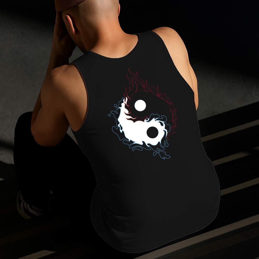 Camiseta Regata Masculina Estampada Ying e Yang 100% Algodão Estilo Conforto Diário Do Tamanho P ao GG