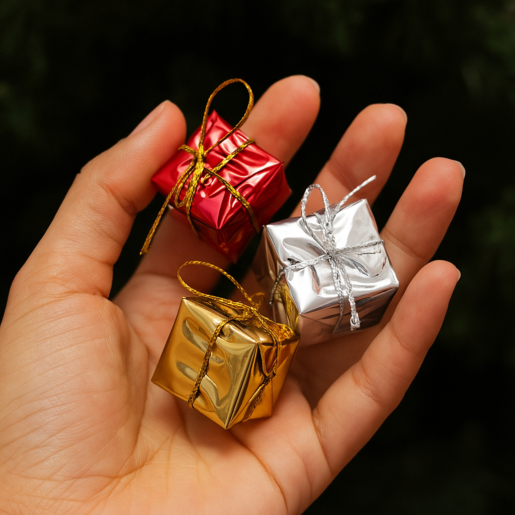 Kit 12 Mini Caixinha Presente Enfeite Decoração Árvore Natal Pendente Decoração Natalina Brilho