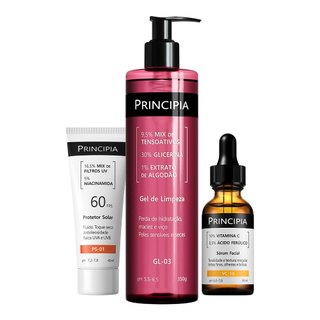 Principia Kit Pele Sensível Rotina Diurna c/ Gel de Limpeza GL-03 + Vitamina VC-10 + Protetor Solar Facial PS-01 FPS 60