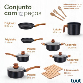Jogo de Panelas Indução Antiaderente, Fundo Triplo, Revestimento Cerâmico e Tampas Vidro
