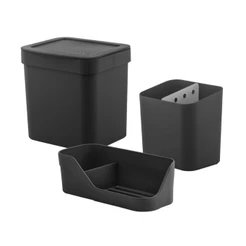 Kit Lixeira 2,5L + Organizador Pia Compacto + Escorredor Talheres Cozinha Organização Hotel