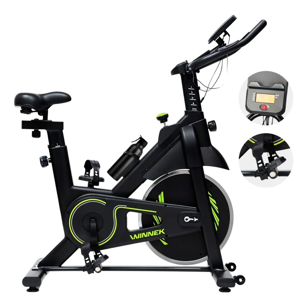 Bicicleta Ergometrica Spinning Com Roda De Inercia De 8kg Marca Winnek Preto/verde Suporte Celular Tablet em Oferta na Shopee