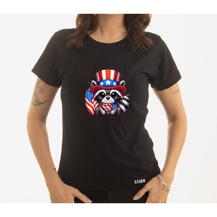 Baby Look Feminino 100% Algodão Estampa Guaxinim Americano Super Confortavél Alta Qualidade