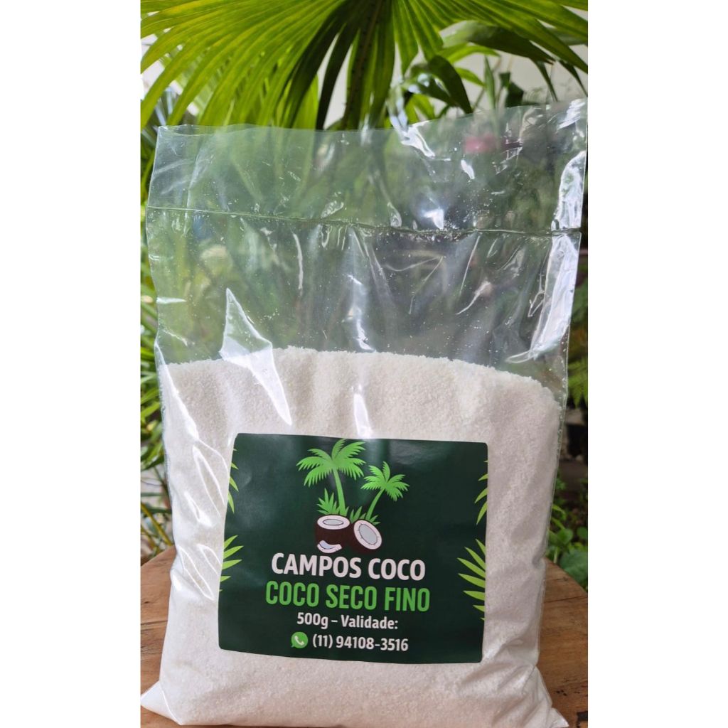 Coco Ralado Seco Fino sem açúcar - Campos Coco 500g - 1Kg