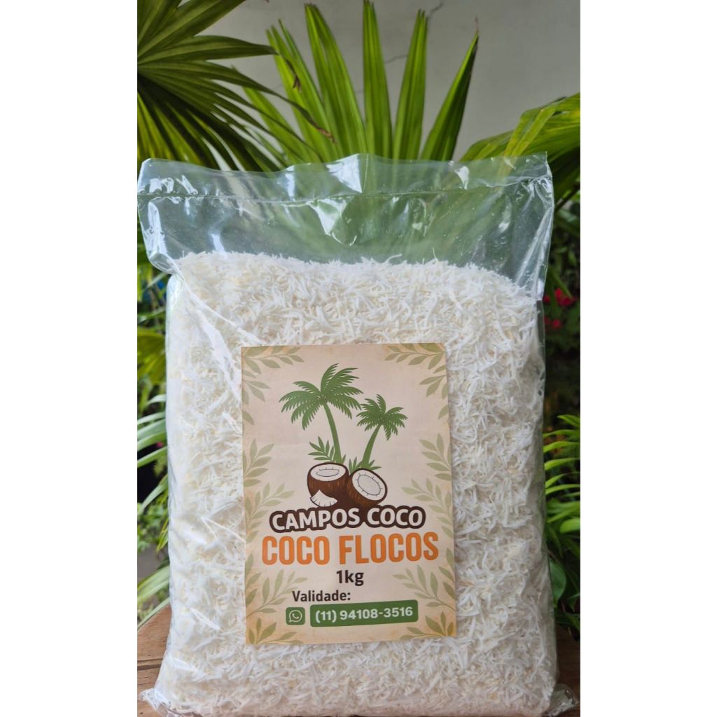 Coco Ralado Flocos sem açúcar - Campos Coco 500g - 1Kg
