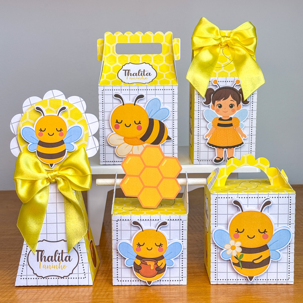 Kit Festa Infantil | Lembrancinhas Personalizadas | Caixinhas Abelhinha, Menina| Pegue e Monte