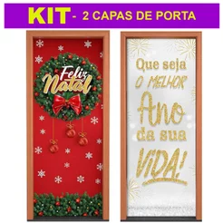 Kit 2 Capas de Porta Decoração Natal e Ano Novo Em Tecido Veste Porta Sublimado 0,85x2,10m