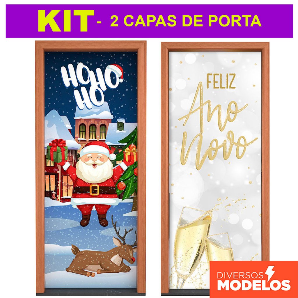 Kit 2 Capa de Porta Natal + Ano Novo Em Tecido Painel Veste Porta Decorativo Sublimado 0,85x2,10m em Oferta na Shopee