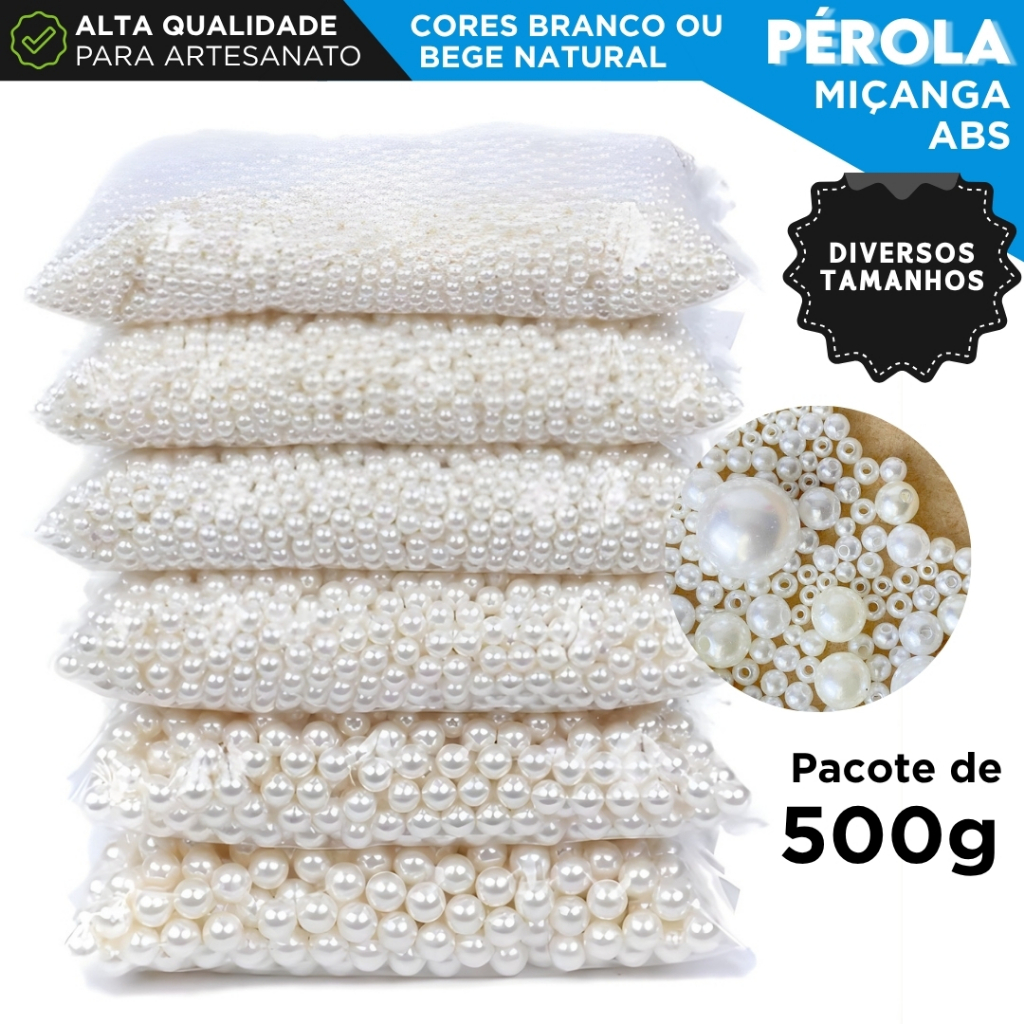 Pérola ABS Inteira Com Furo Para Artesanato - Pacote  Com 500 Gramas - CH em Oferta na Shopee