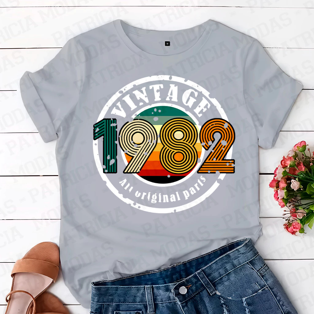 Camiseta Unissex 100% Algodão, Vintage 1982, Estampa Vintage. verão 2025 em Oferta na Shopee