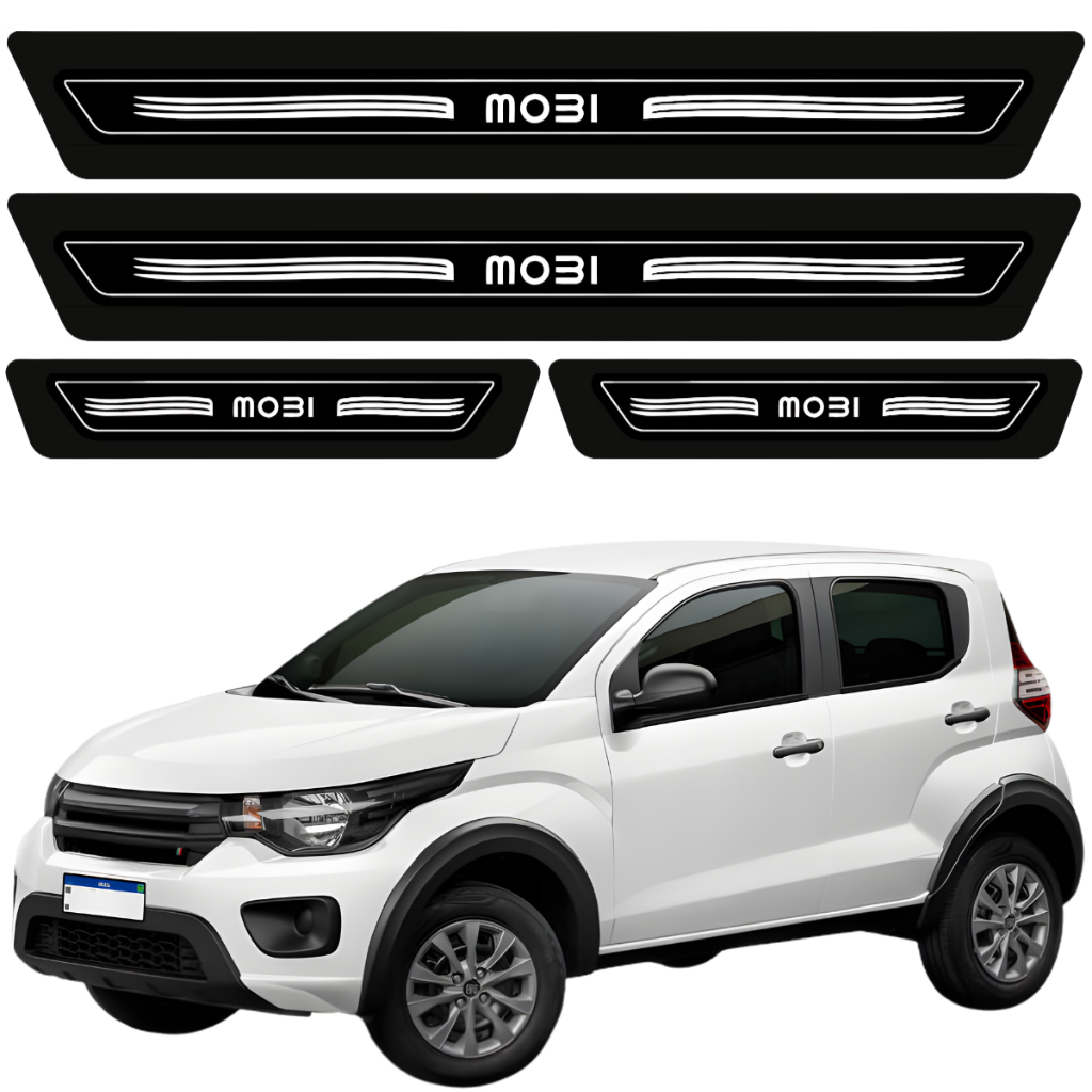 Kit 8 Peças Soleiras Protetor Porta Fiat Mobi 2017 2018 2019 2020 2021 2022 2023
