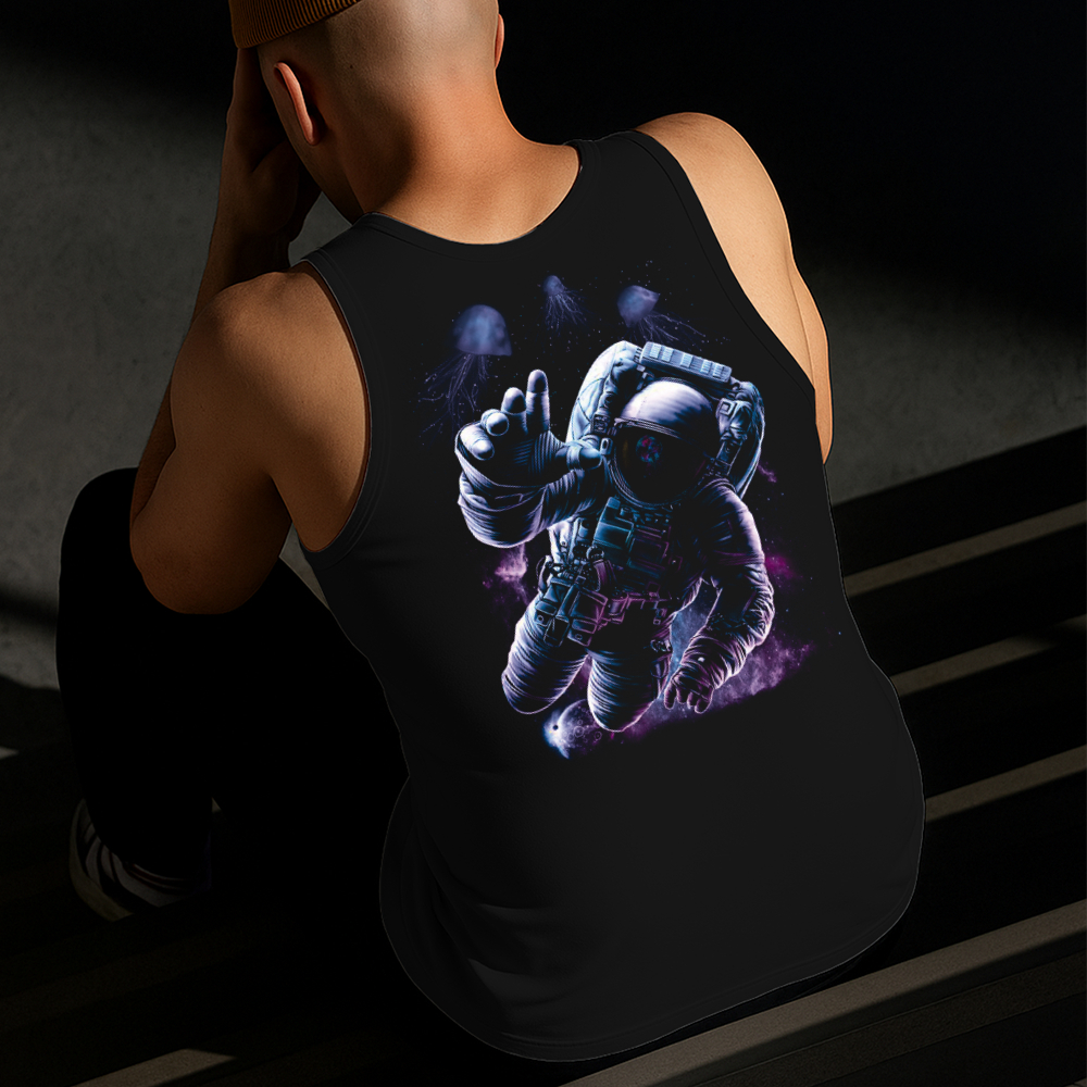 Camiseta Regata Masculina Estampada Astronauta no Mar Algodão Estilo Conforto Diário Do Tamanho P GG