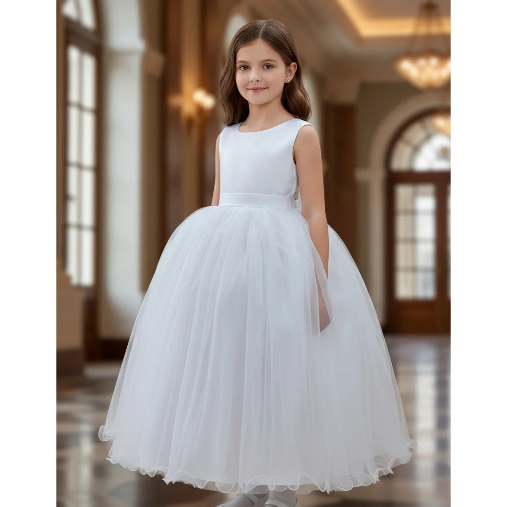 Vestido Longo Branco Liso Daminhas Noivinha Florista Casamentos Luxo Infantil