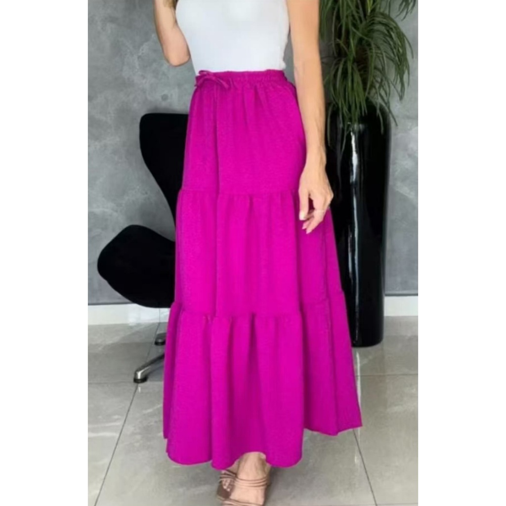 Saia Femenina 3 Marias Cintura Alta Longa Rodada Tecido viscolinho em Oferta na Shopee