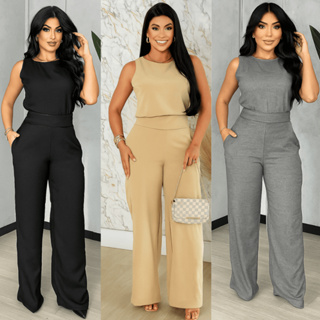 Conjunto Social Duna Feminino Mulher Elegante Blusa Regata e Calça Pantalona com Elástico Alfaiataria Moda Mulher Verão em Oferta na Shopee
