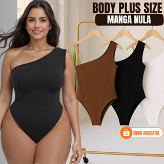 Body feminino plus size um ombro só suplex regata  mula manca blusinha plus size moda elegantge bory marrom modelador em Oferta na Shopee